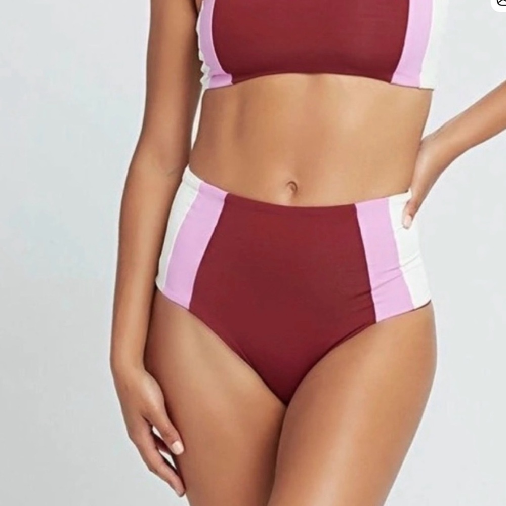 L*Space Portia Burgundy and Pink High-Waisted Bikini S/M